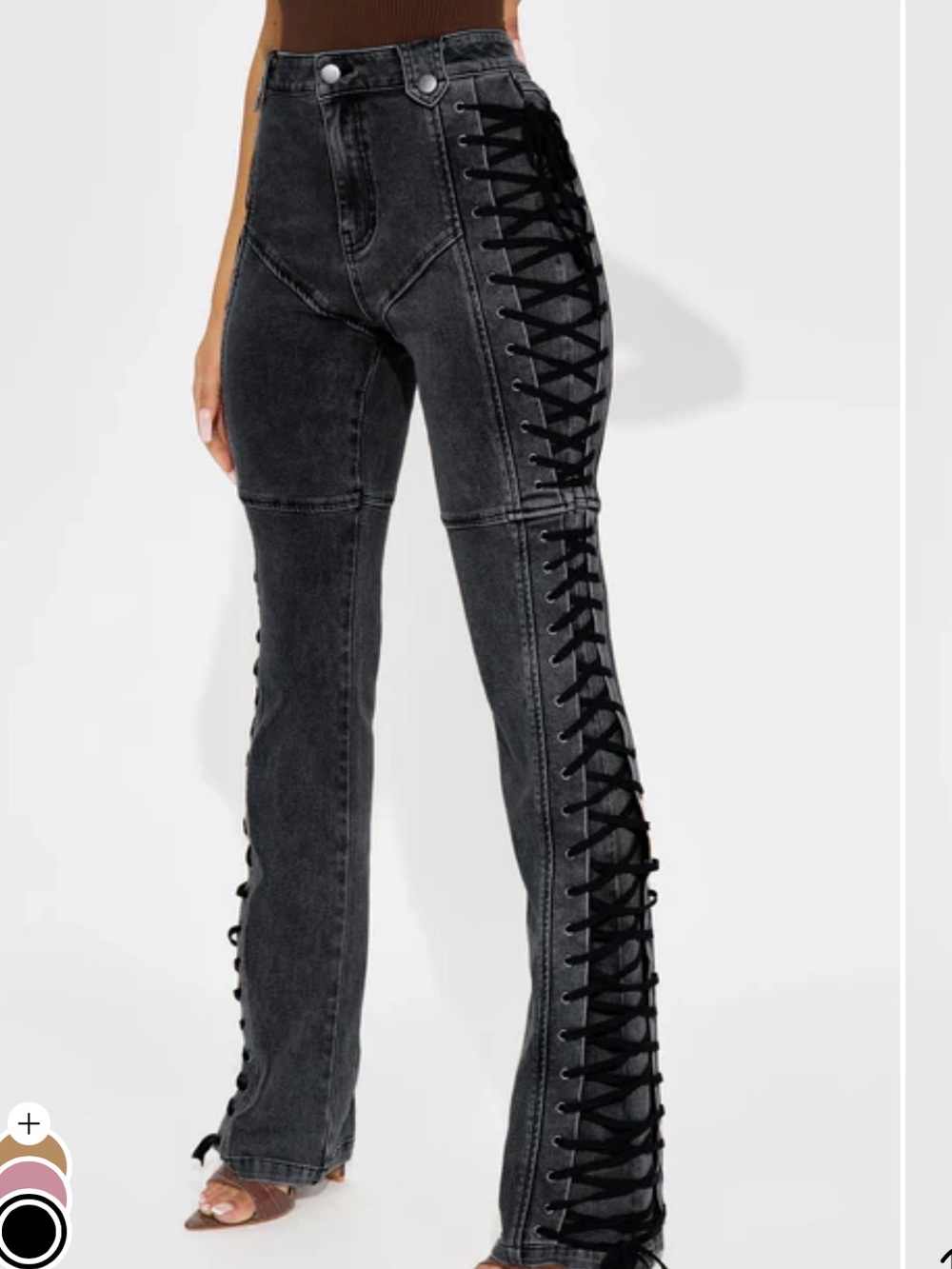 Fashion Nova Black Lace-Up Straight Leg Jeans